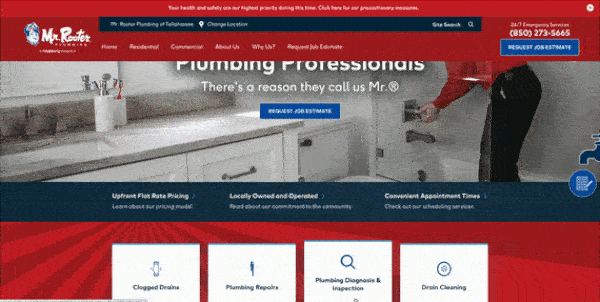 plumbing website sticky header