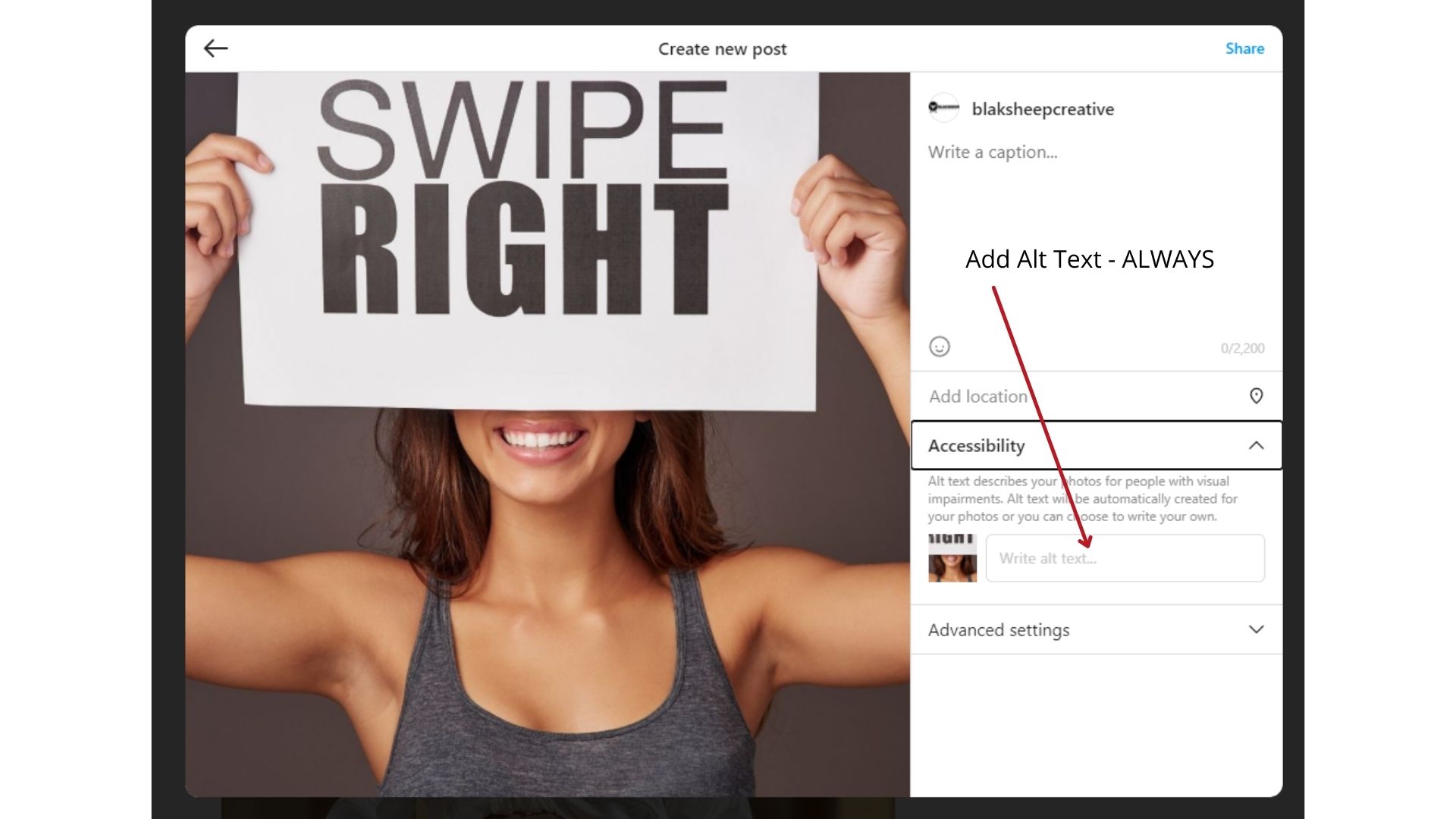 Add Alt Text to instagram carousels ALWAYS