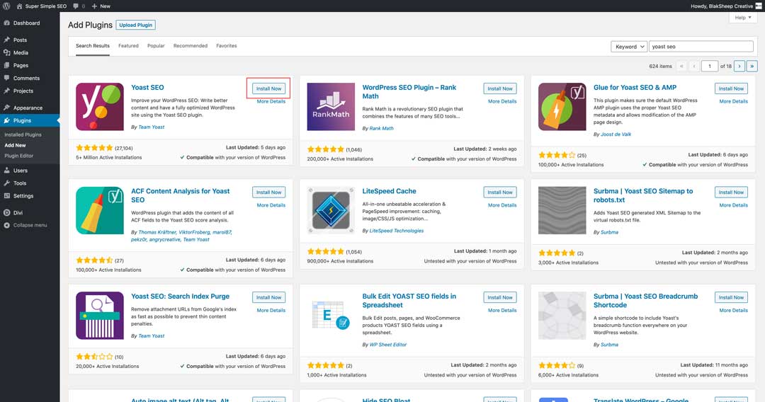 add plugins screen for adding yoast seo