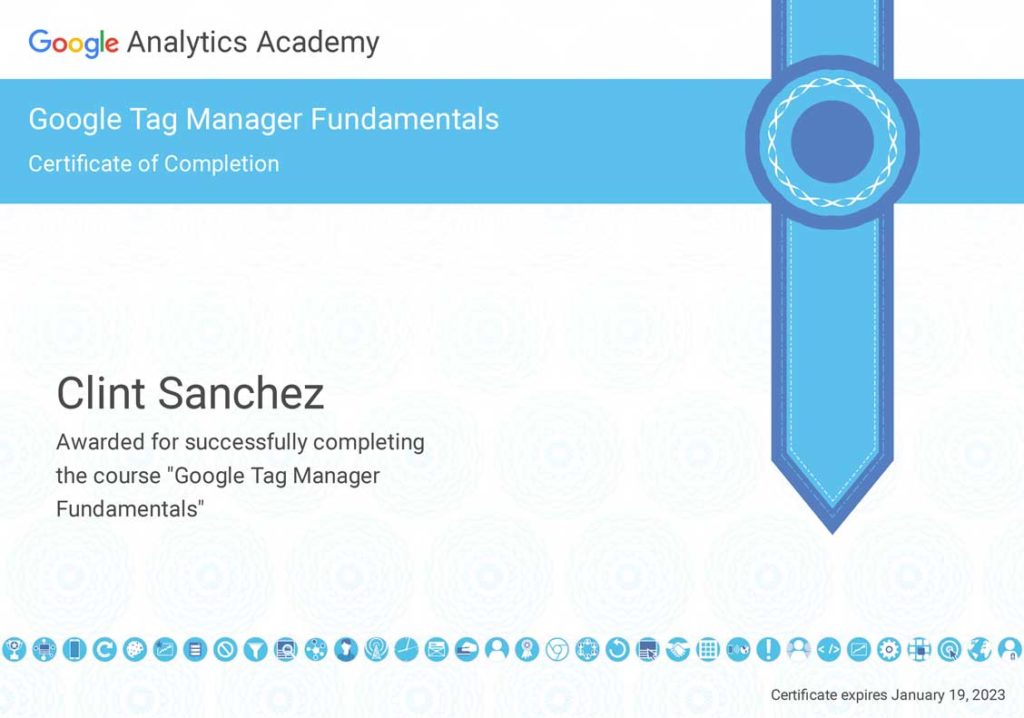 clint sanchez google tag manager fundamentals certificate