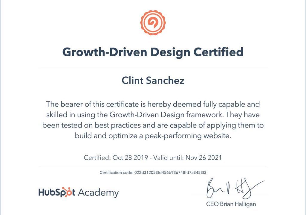 clint sanchez hubspot growth driven design certification