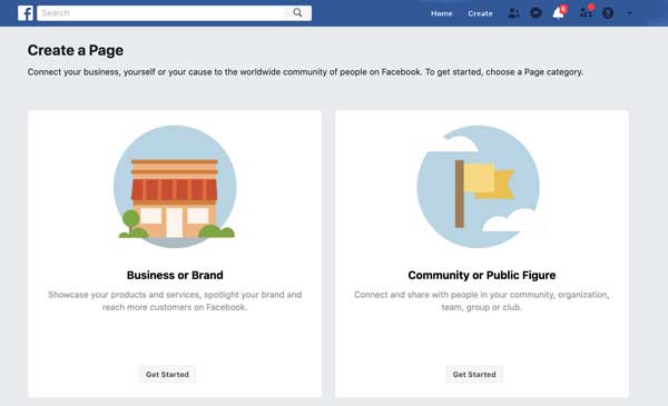 create a business page on facebook prompt