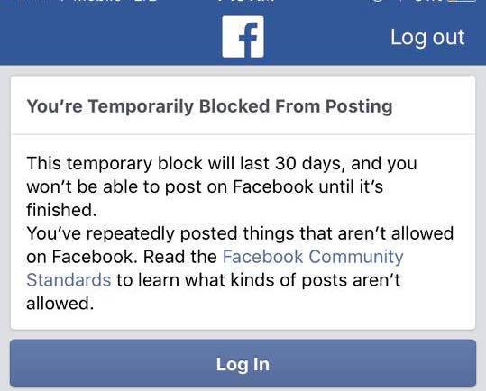 facebook blocked from posting
