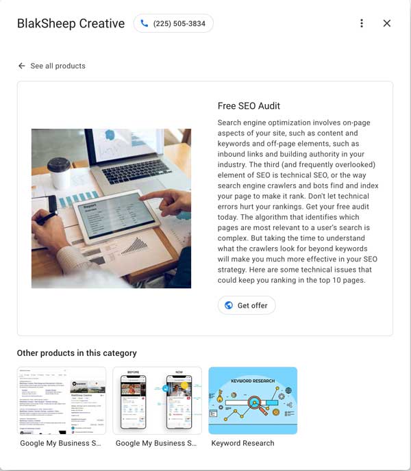 free seo audit offer in google my business
