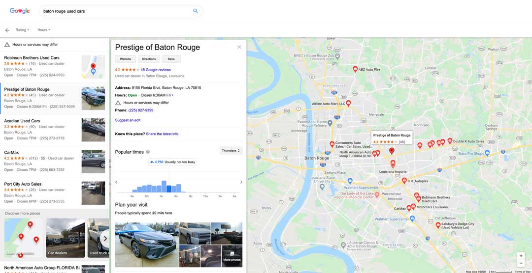 google card for prestige used cars local seo search