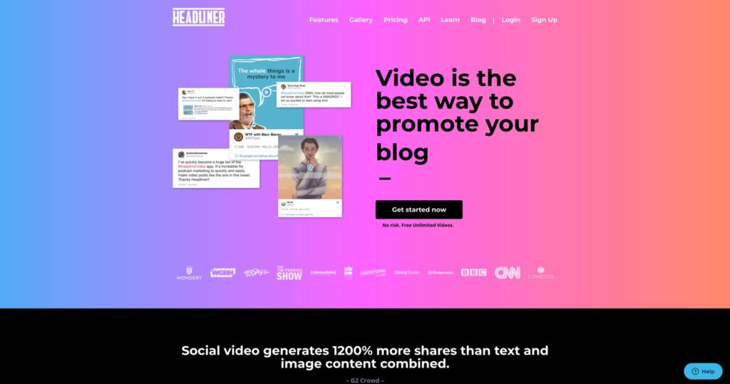 Headliner Promote your podcast radio show or blog with video