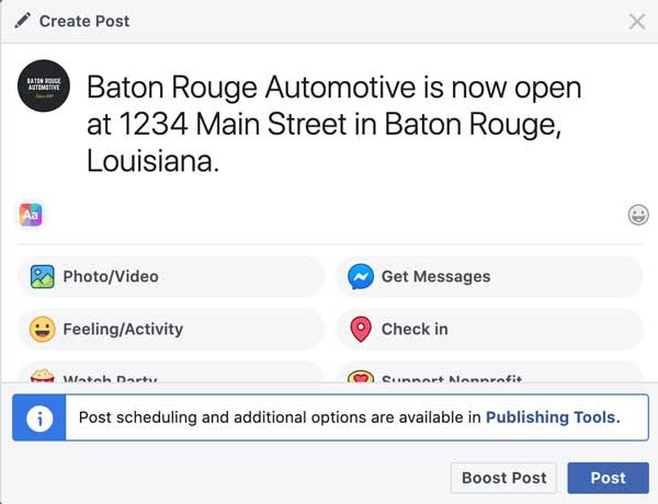 how to create first facebook business page post