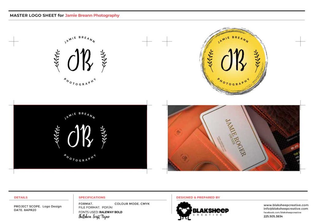 jamie breann photography logo brand style sheet