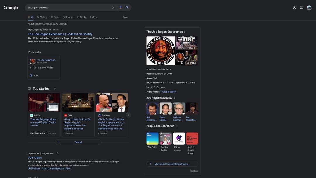 joe rogan example of podcast knowledge panel