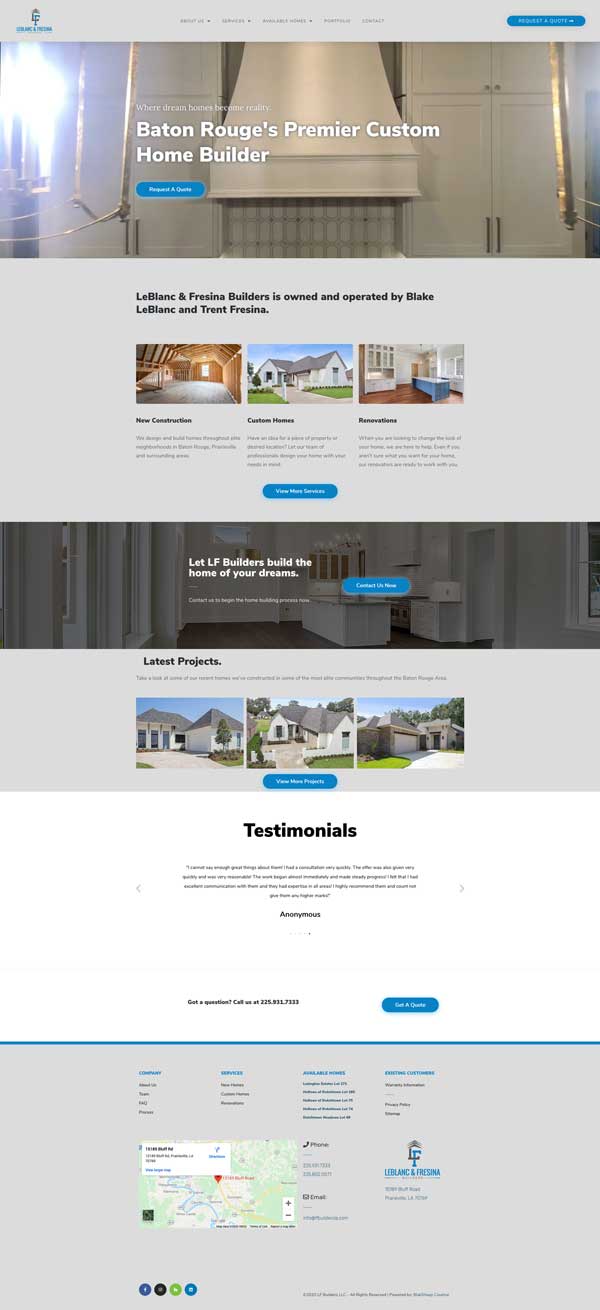 leblanc and fresina contractor website screenshot