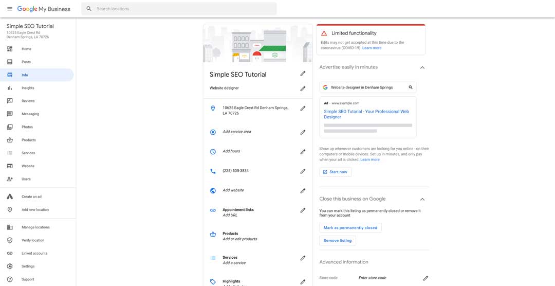 simple seo tutorial demo gmb profile 1