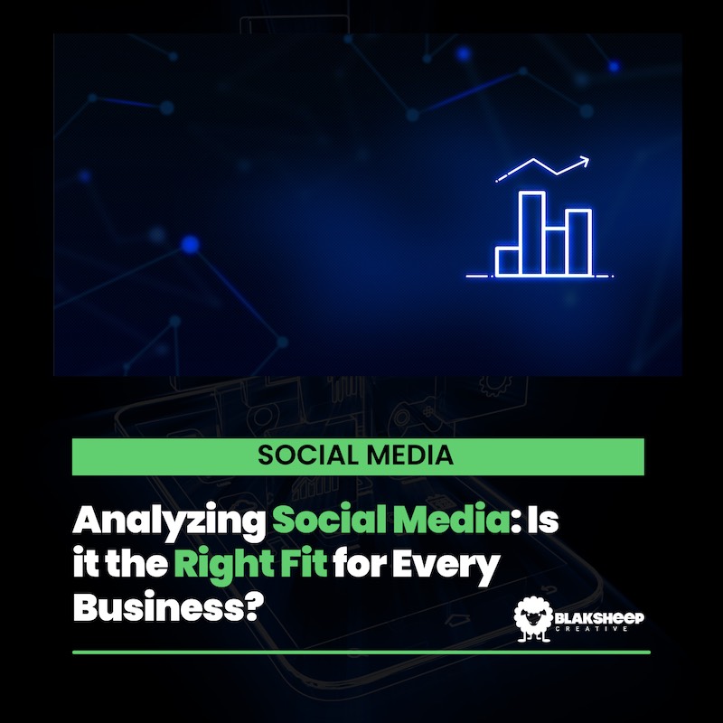 social media icons in blue neon with analyzing social media article title on black background