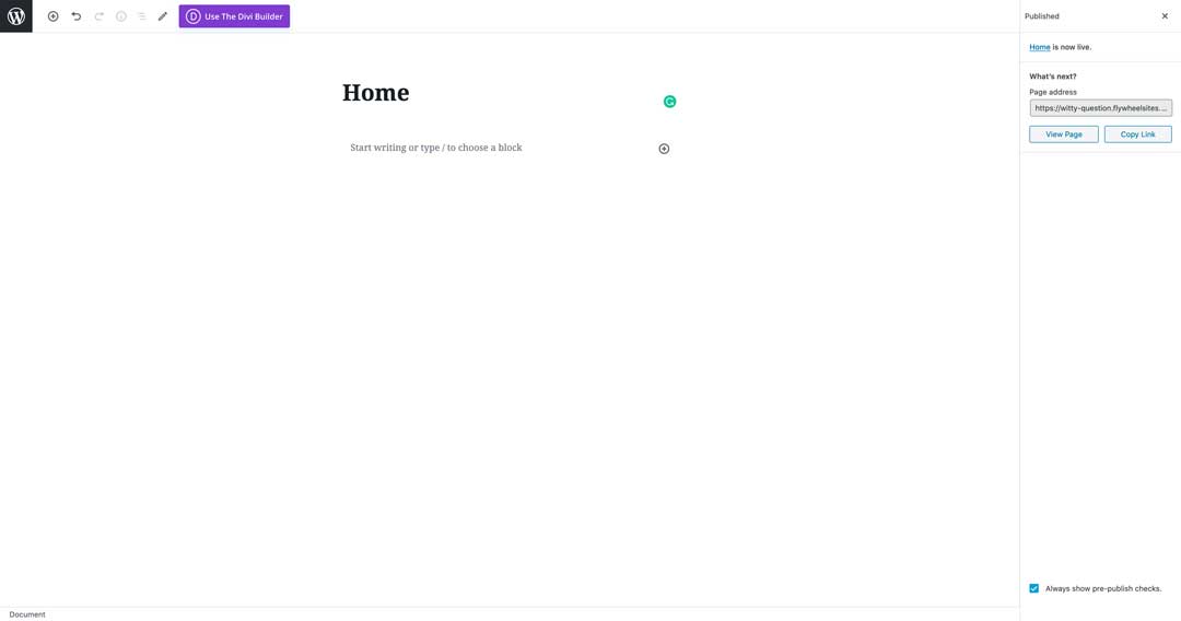 successfully added new wordpress page using divi tutorial