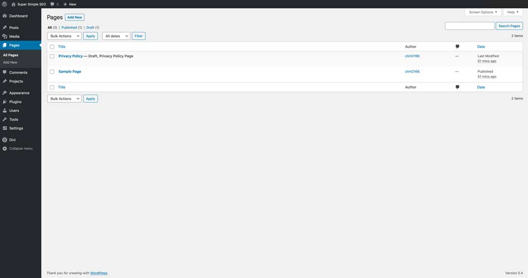 super simple seo wordpress divi tutorial adding pages