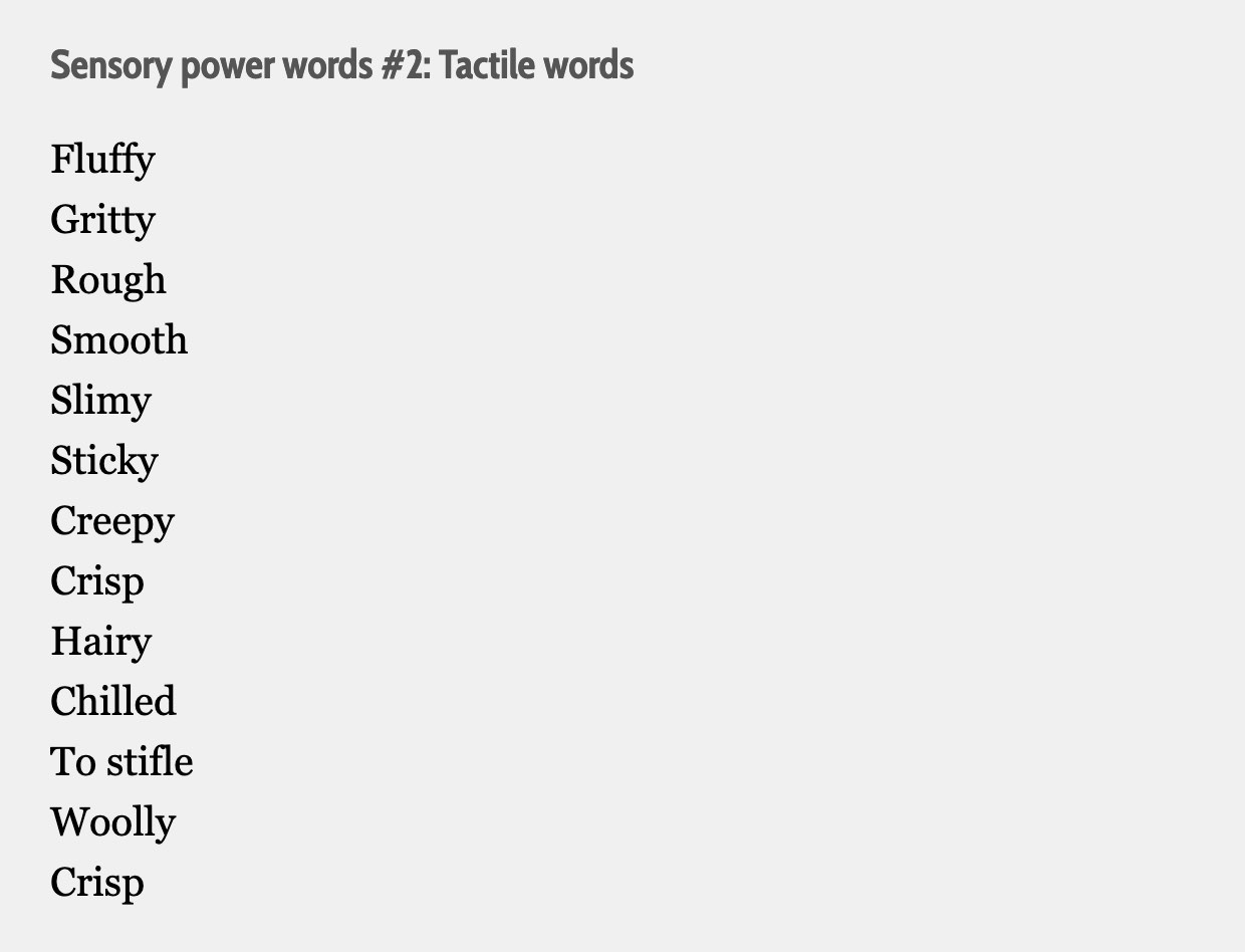tactile sensory words ecommerce product description