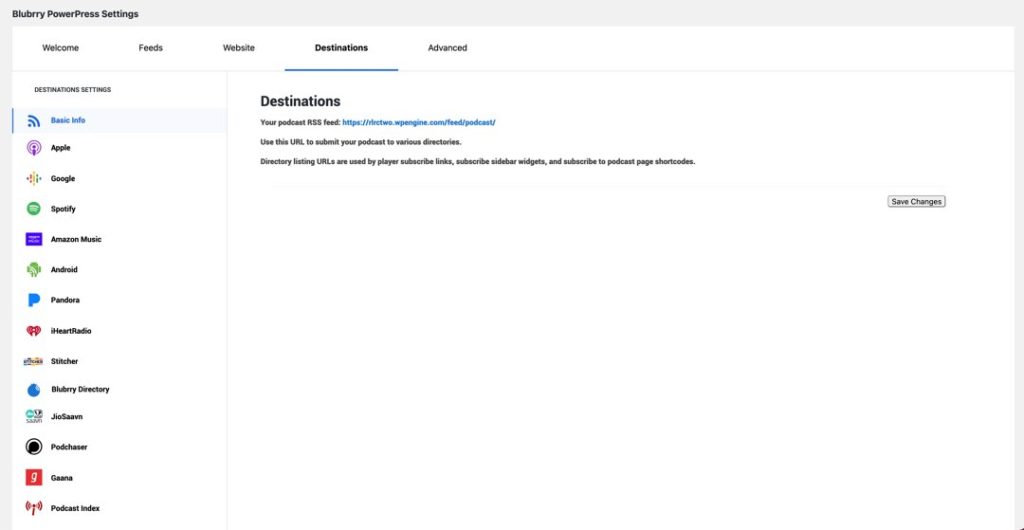 wordpress podcast destinations in powerpress