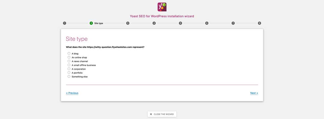 yoast configuration wizard site type prompt