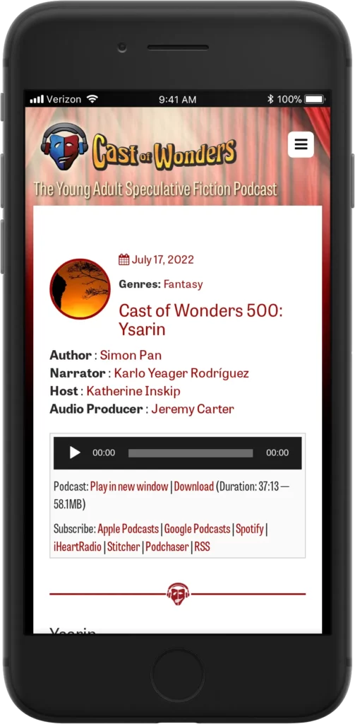 cast of wonders young adult fiction podcast website design