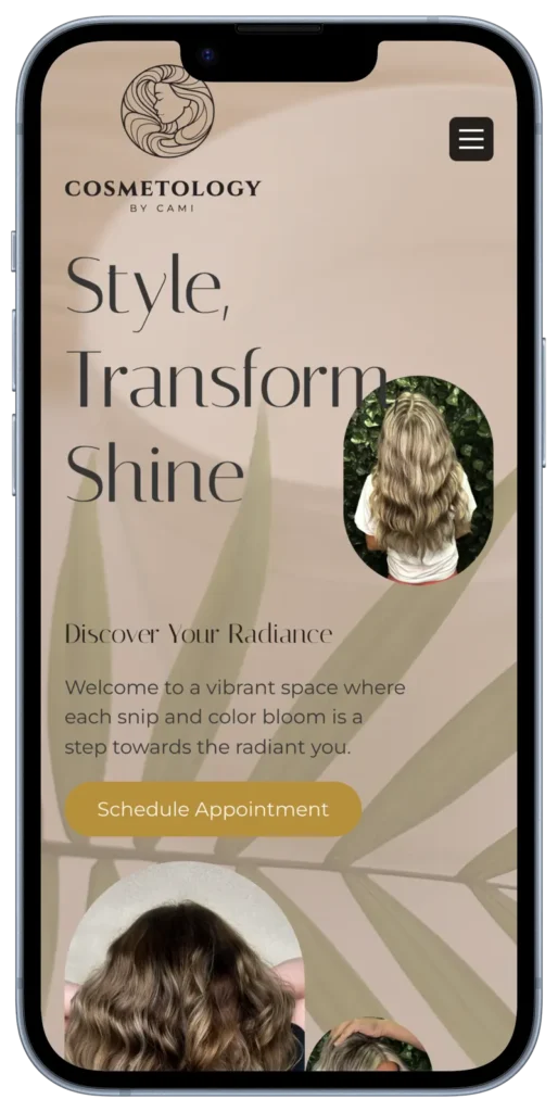 cosmetology by cami hair salon website mockup iphone