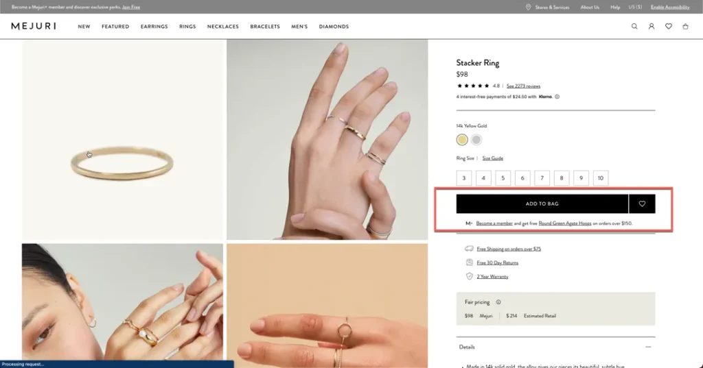 ecommerce add to bag seo