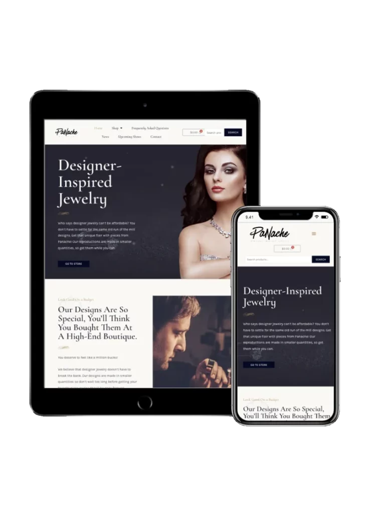 ecommerce website design for online jewelry store panache