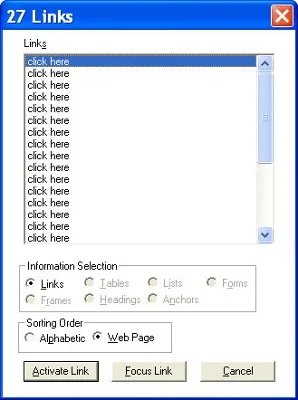 example of how screen readers see click here links