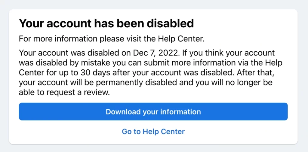 facebook account disabled