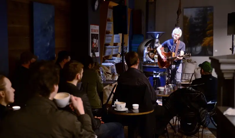 folk music singer live at trees organic coffee canada