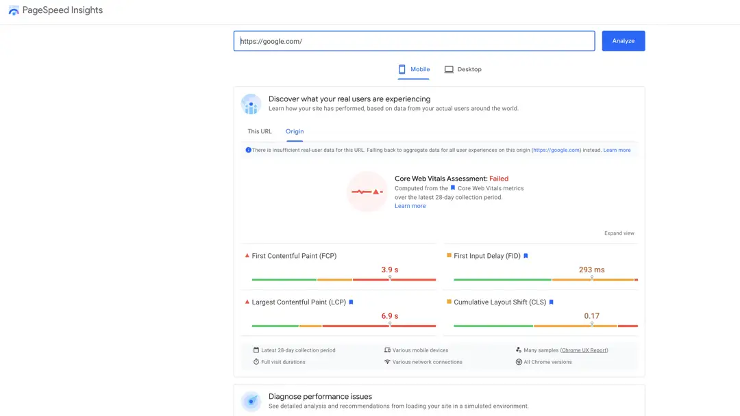 google failed pagespeed insights speed up website