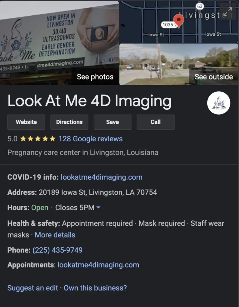 google my business google business profile example for look at me 4d imaging livingston la