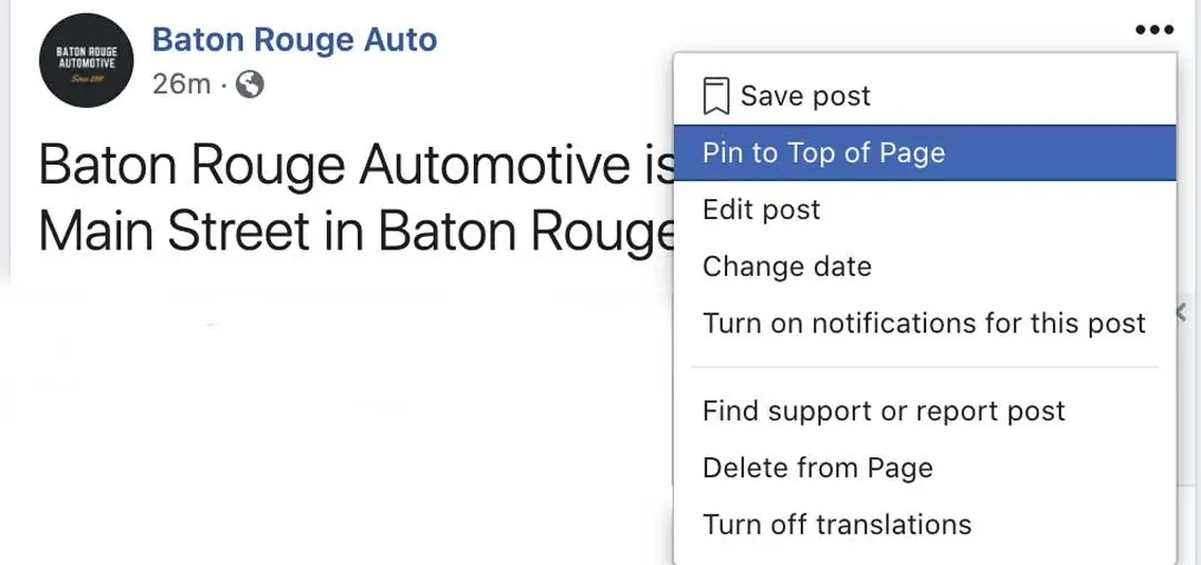 how to pin post to top of business facebook page