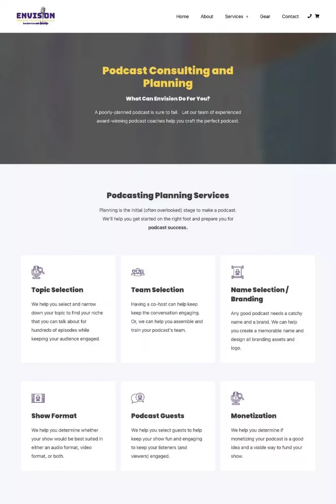 https envisionpodcaststudio.com services podcast planning