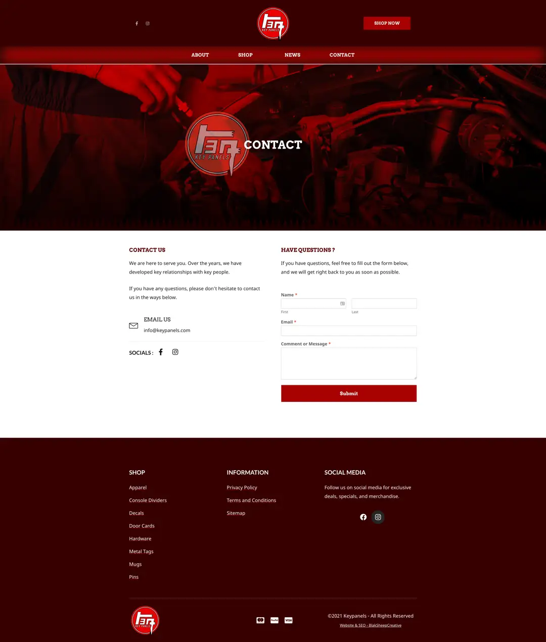keypanels ecommerce website contact page capture