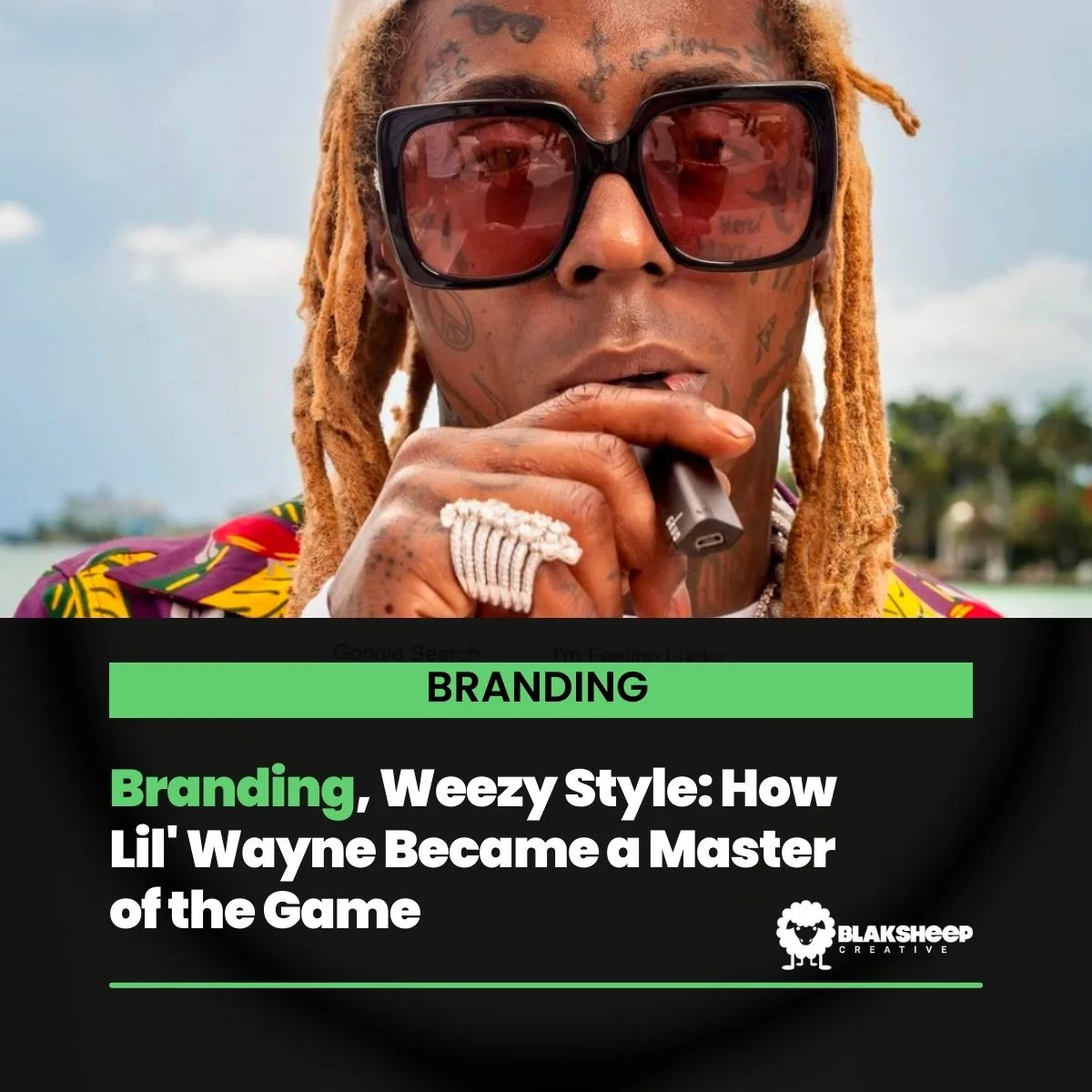 lil wayne with sunglasses branding by the sea for blaksheep creative campaign