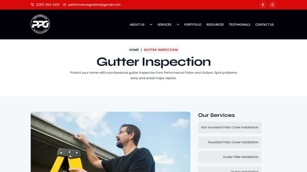 new https performancepatioandgutters.com service gutter inspection