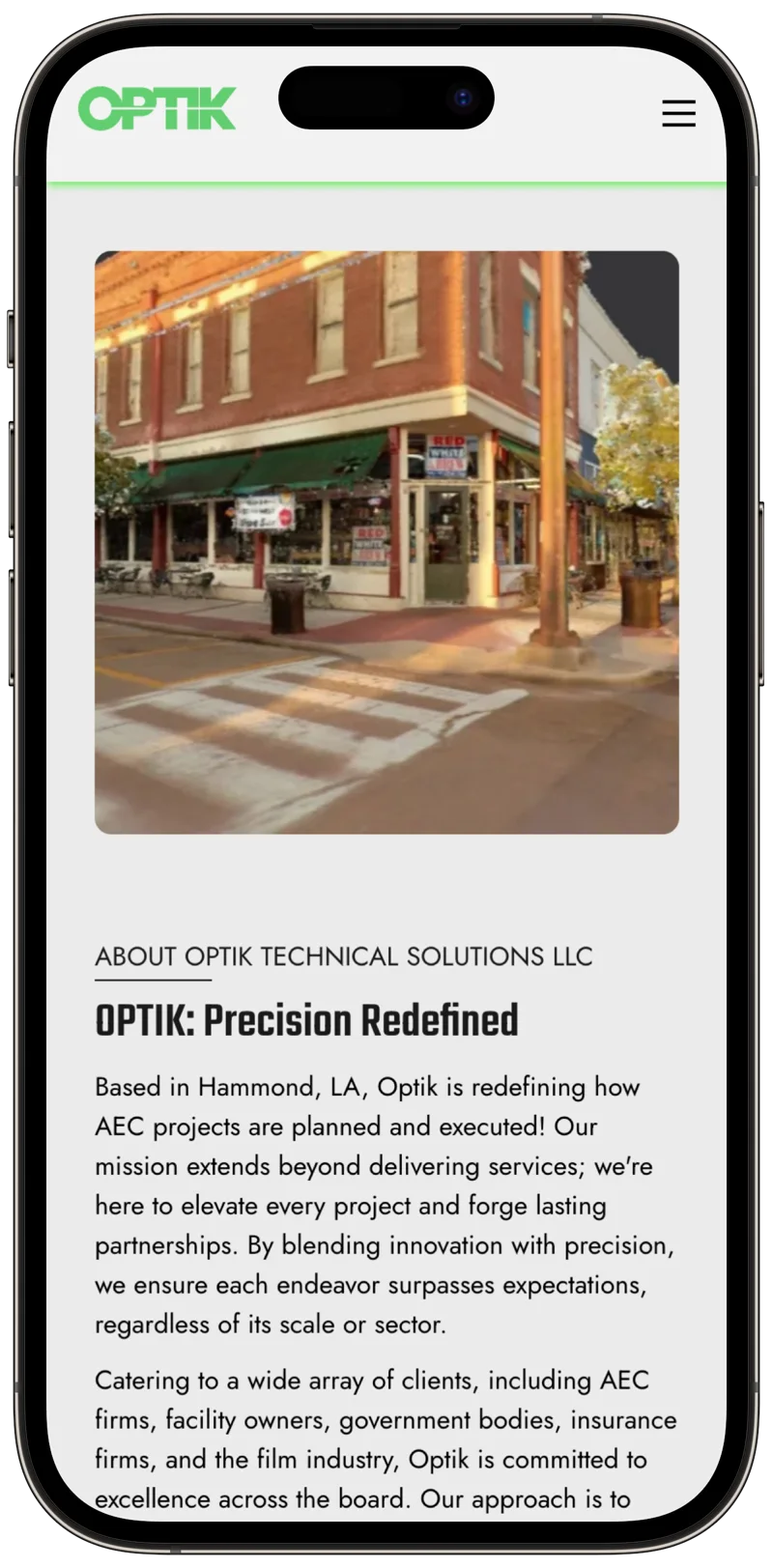 optik tech portrait mockup of website