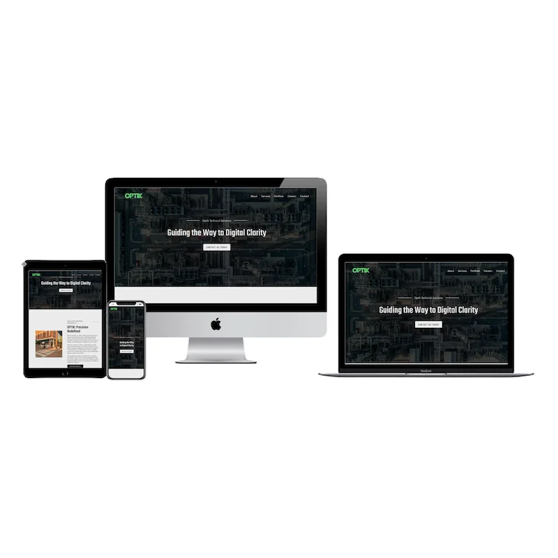 optik tech website mockup on responsive devices