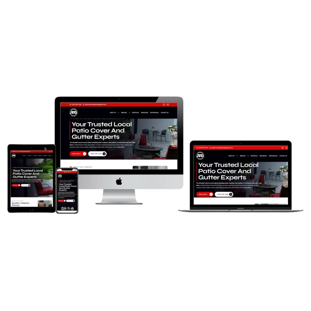 performance patios gutters website mockup devices