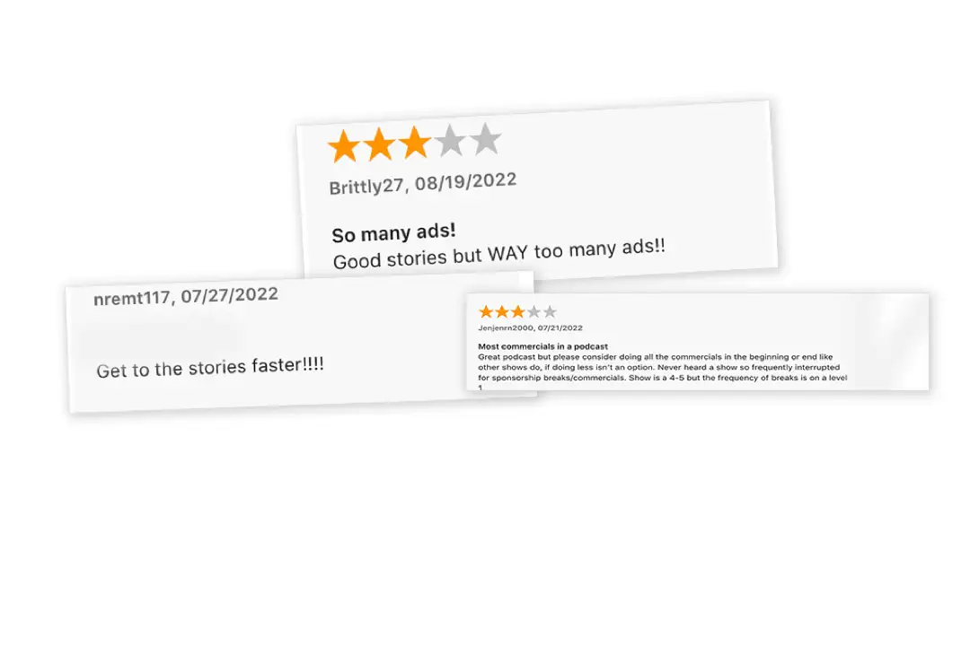 podcast too many ads review cluster
