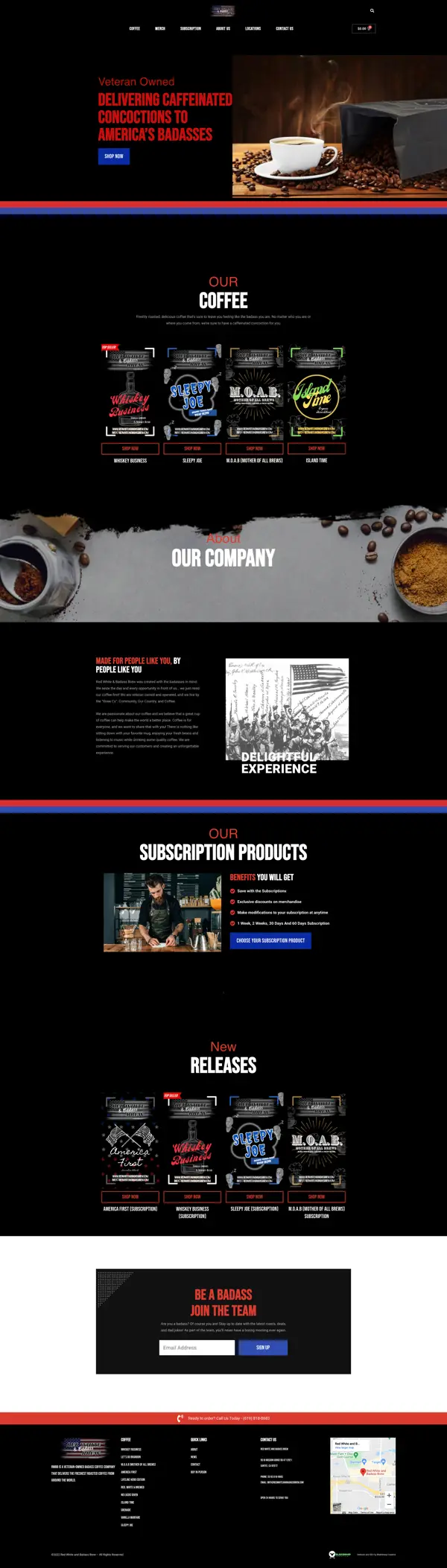 red white badass brew old website befire redesign