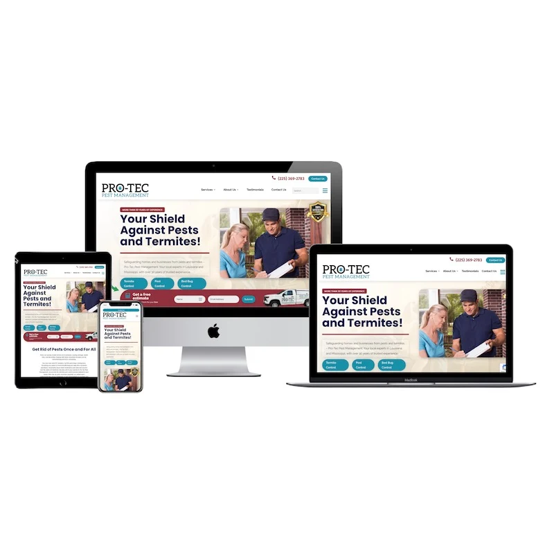 responsive design of pro tec pest management site across multiple devices