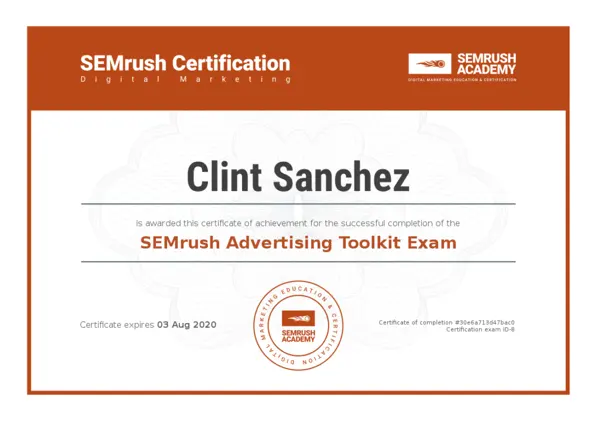 semrush Certificate advertising toolkit exam
