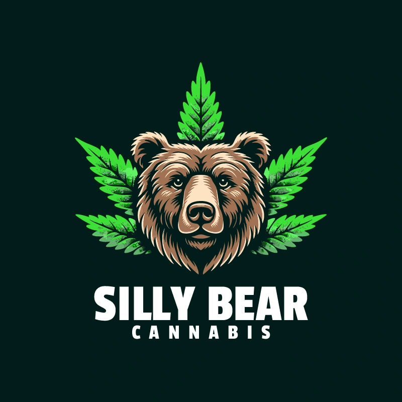 silly bear cannabis logo on dk bg